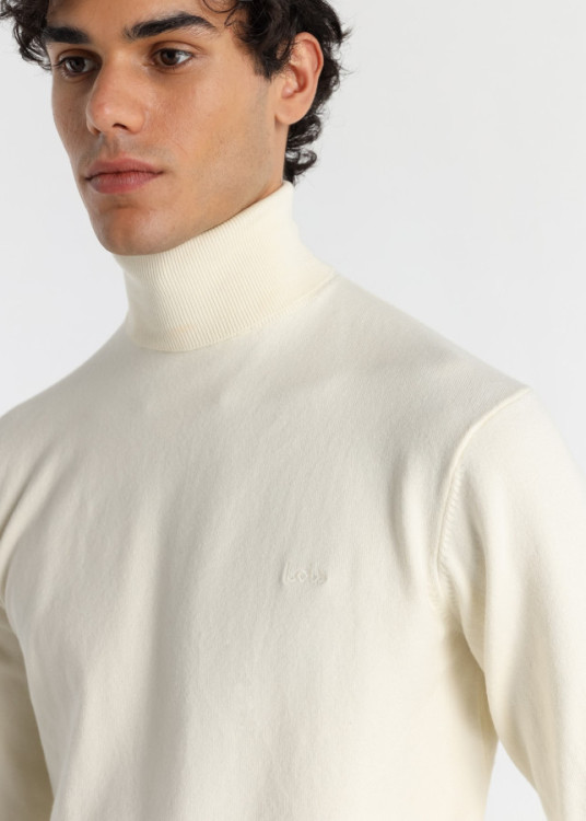 Jersey Cuello Cisne Punto Básico logo Bordado Jeans beige