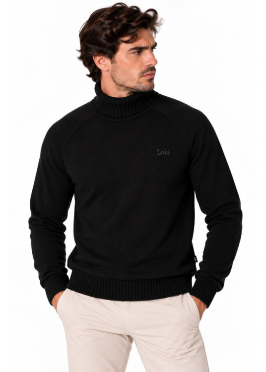 Jersey Cuello Cisne punto Básico logo Bordado negro