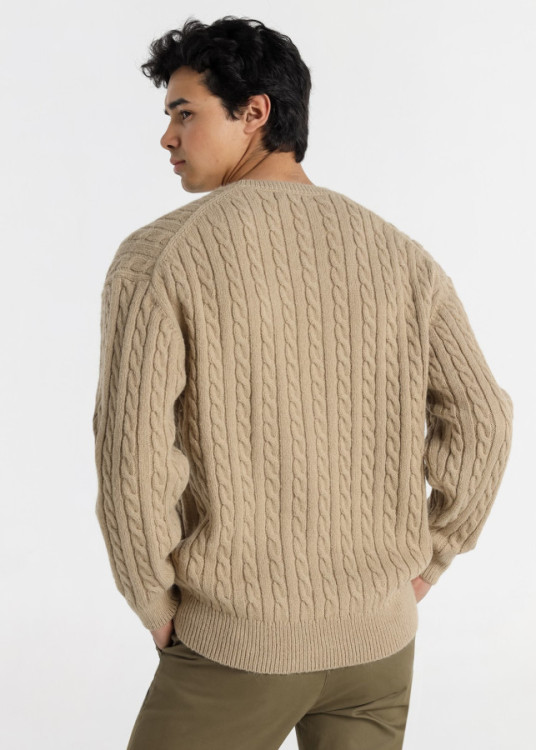 Jersey Cuello Redondo  Bolsillo Denim marrón