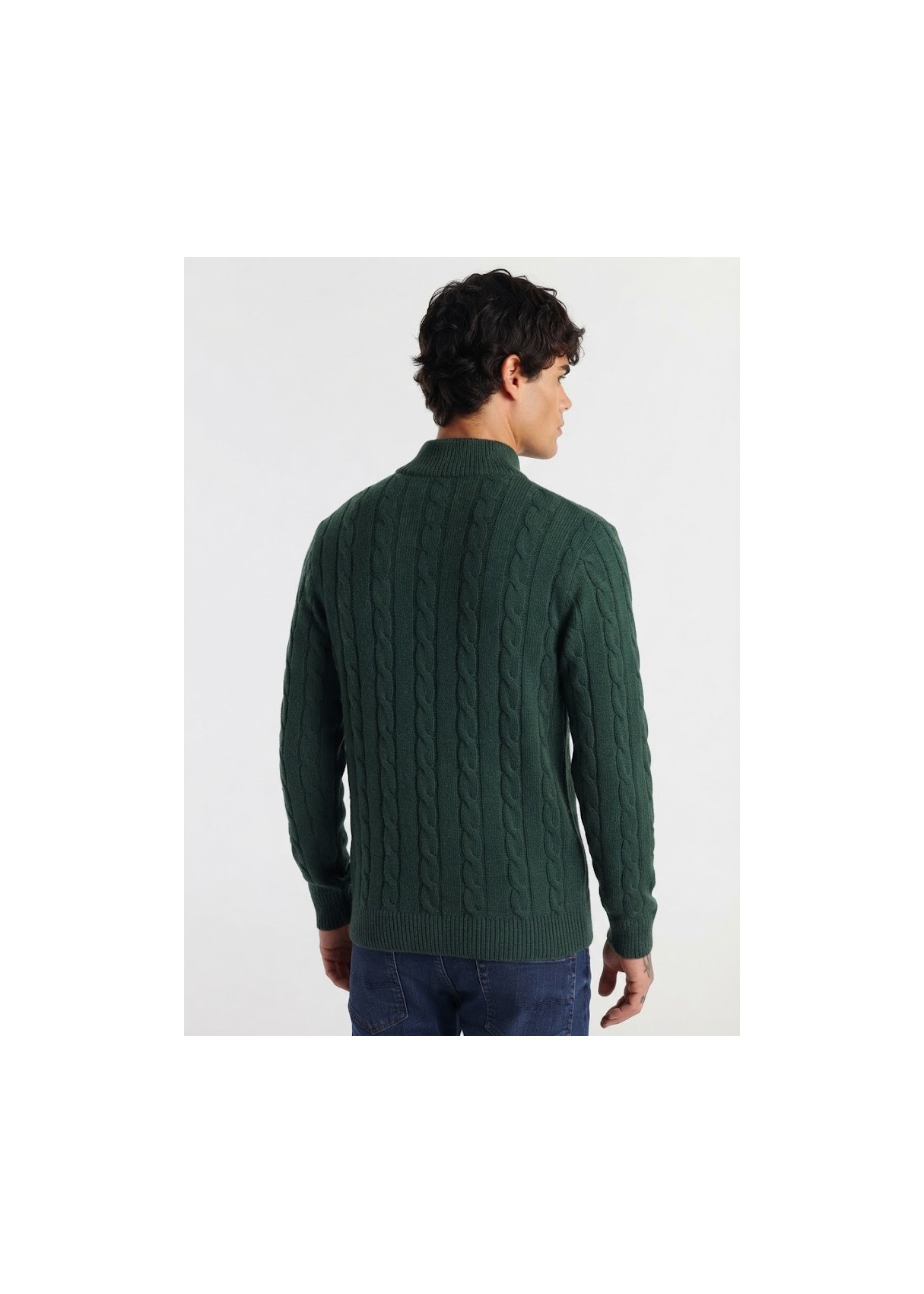 Jersey Cuello Perkins cremallera Punto Cableado verde