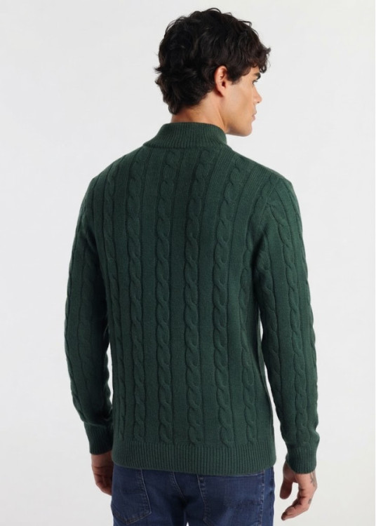 Jersey Cuello Perkins cremallera Punto Cableado verde
