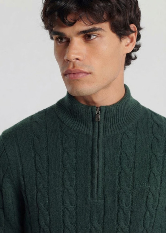Jersey Cuello Perkins cremallera Punto Cableado verde