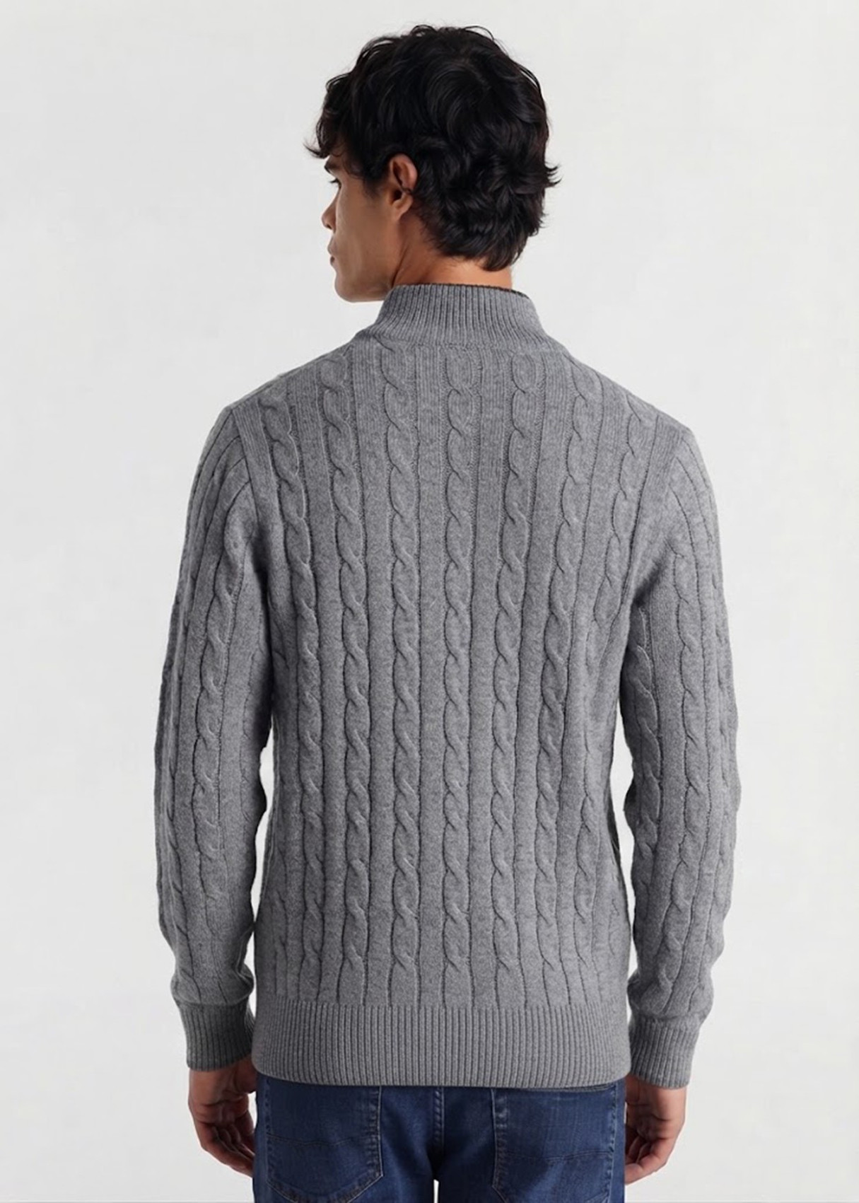 Jersey Cuello Perkins cremallera Punto Cableado gris