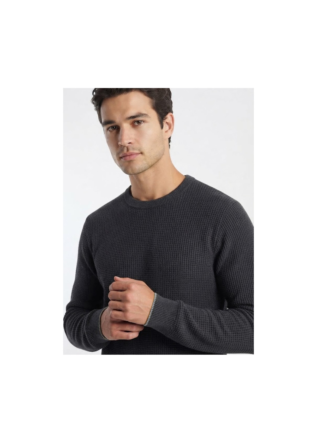 Jersey Cuello Redondo Textura Waffle gris