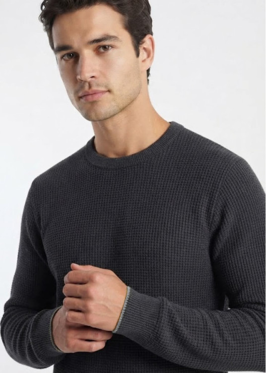 Jersey Cuello Redondo Textura Waffle gris