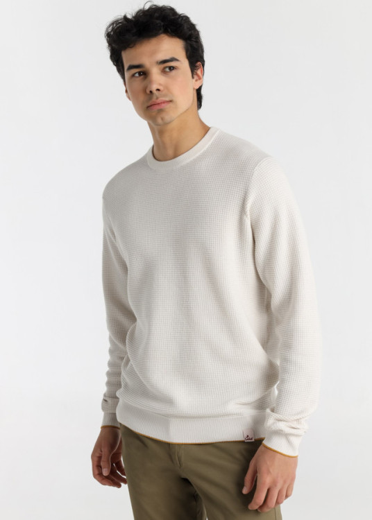 Jersey Cuello Redondo Textura Waffle blanco