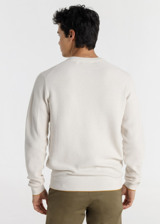Jersey Cuello Redondo Textura Waffle blanco