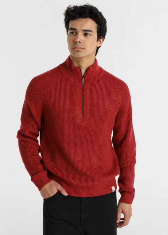 Jersey Cuello Perkins Cremallera rojo
