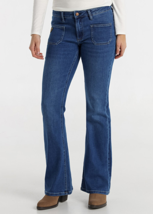 Jeans flare cintura media Lavado Azul