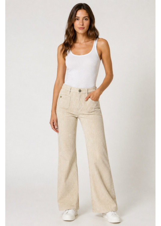 Pantalón bootcut Color Pana Bolsillos De Plastrón beige