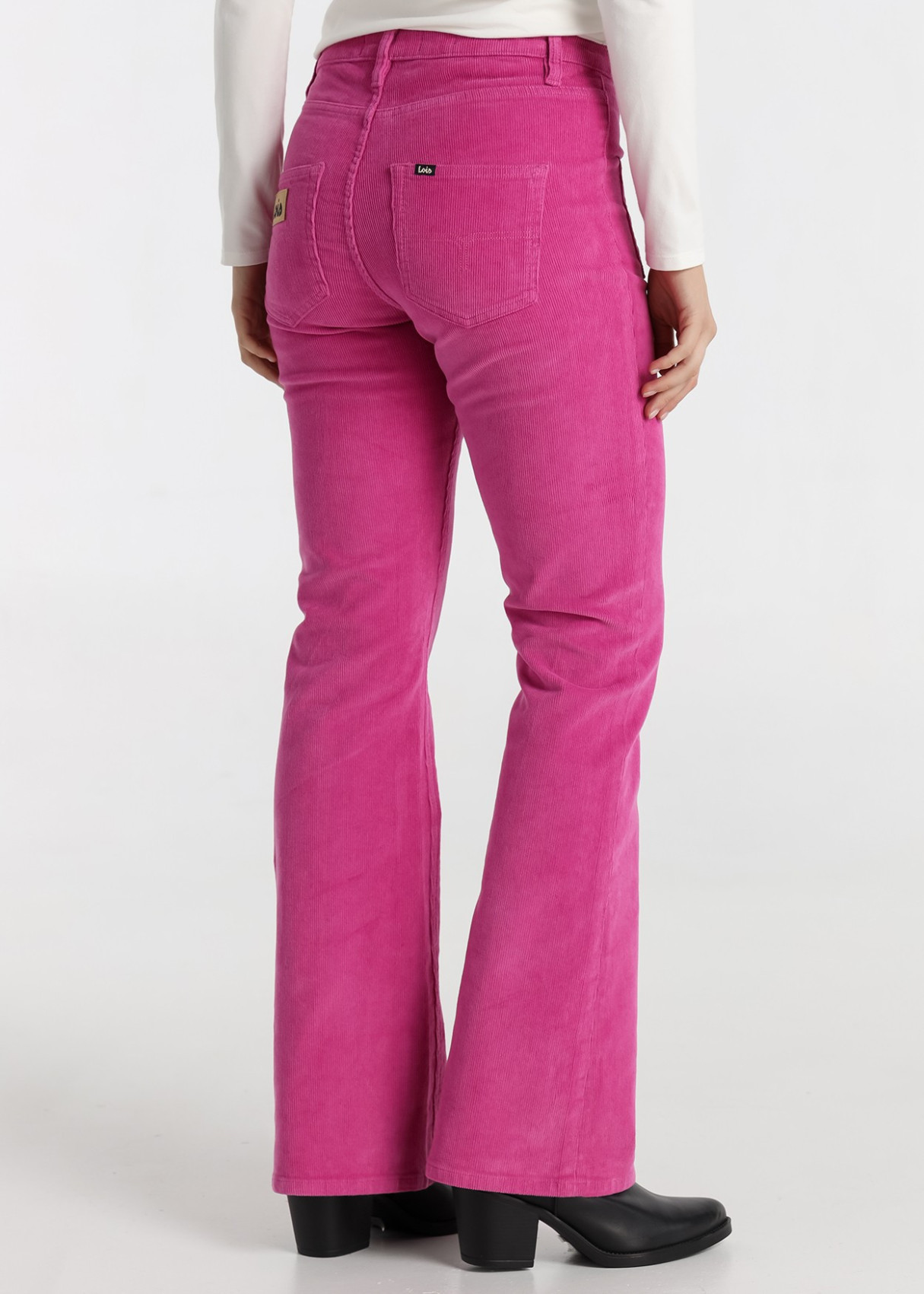 Pantalón Flare Pana Bolsillos De Plastrón rosa