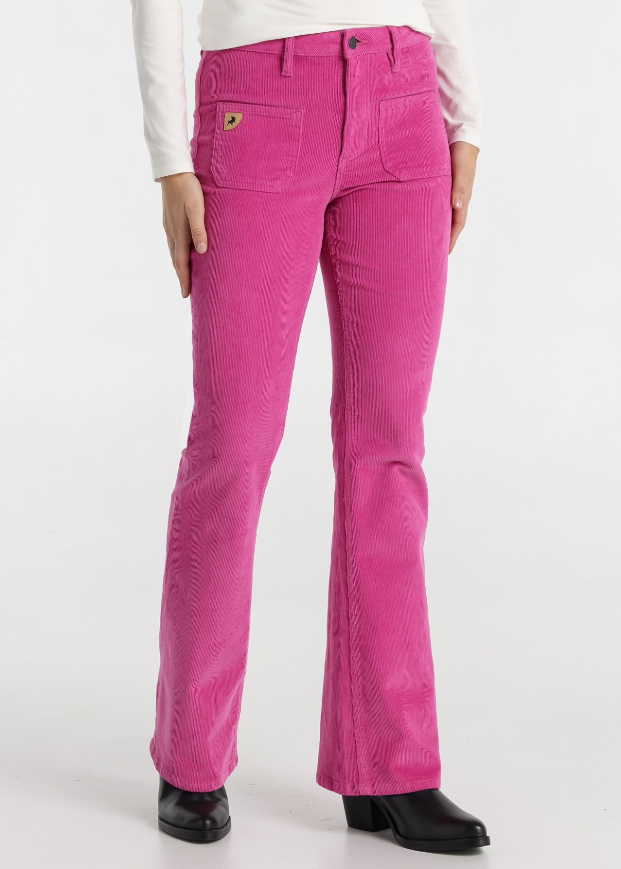 Pantalón Flare Pana Bolsillos De Plastrón rosa