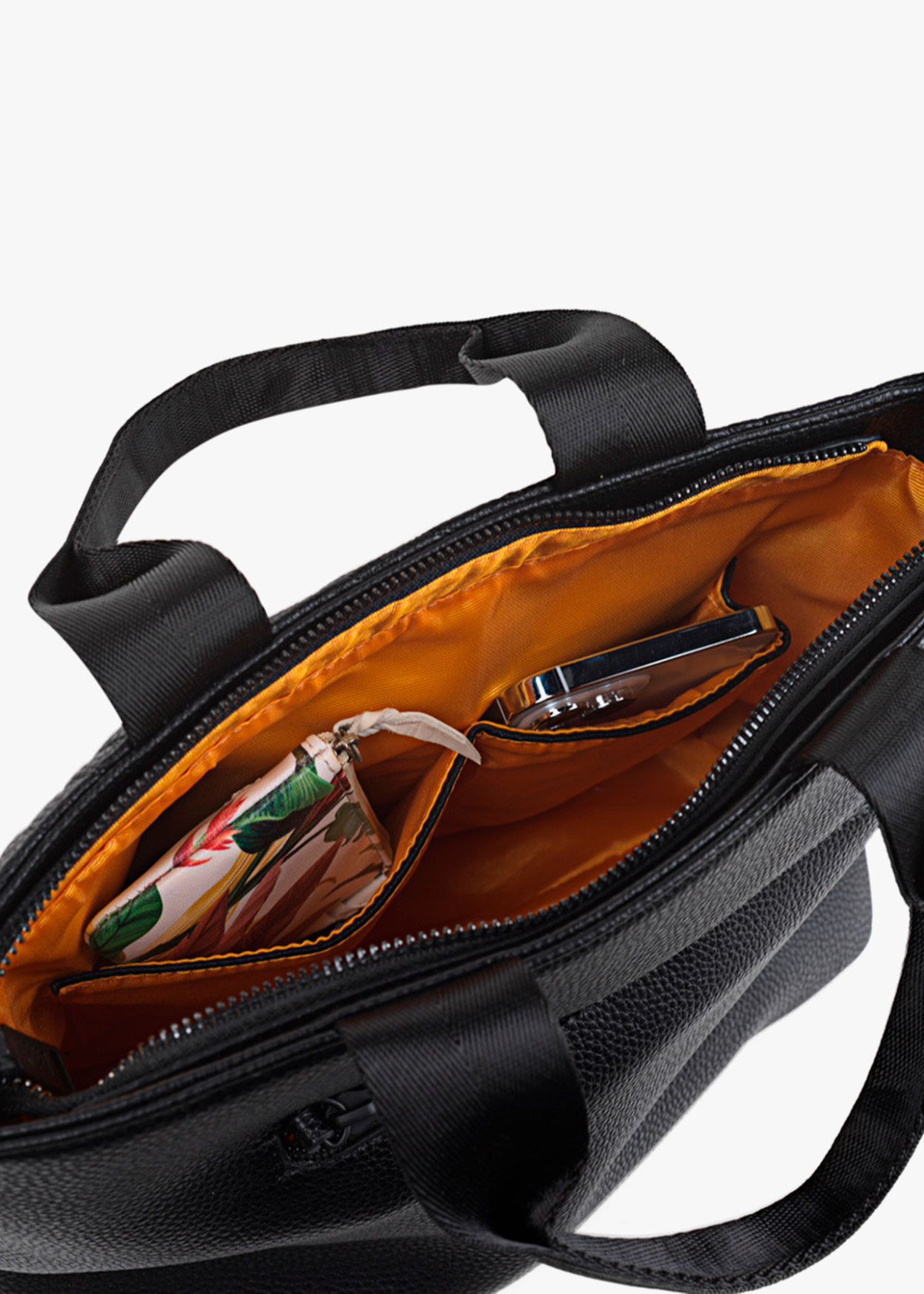 Bolso de Mano con Asa Regulable y Adorno Exterior Negro