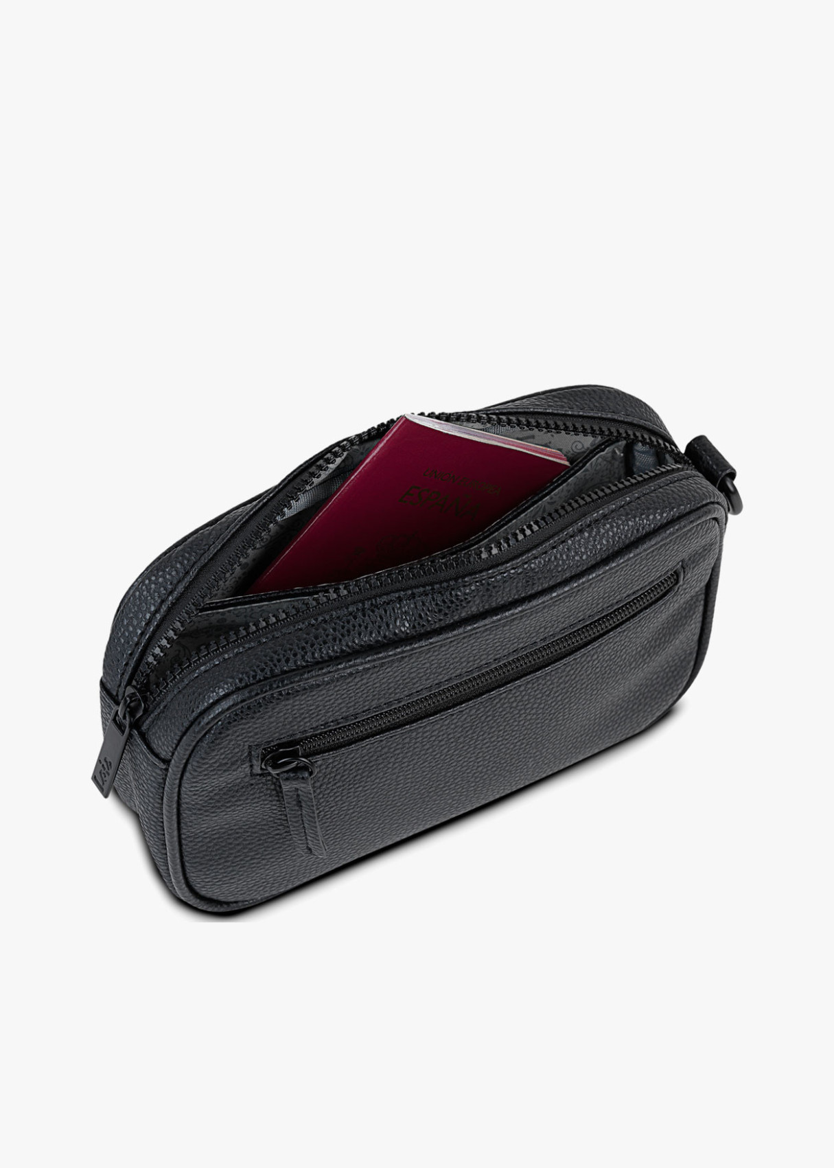 Bolso de Mano con Asa Pequeña y Cierre de Cremallera negro