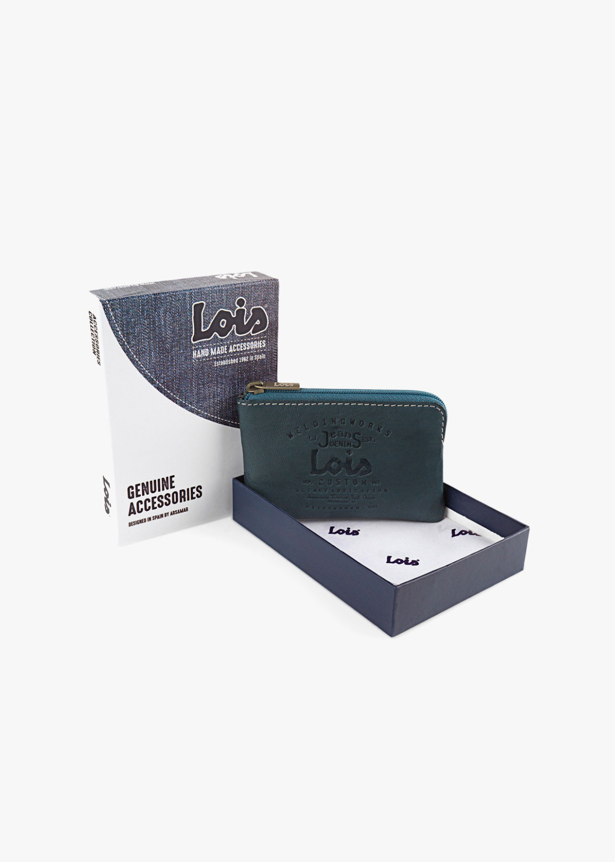 Monedero de cuero vintage azul