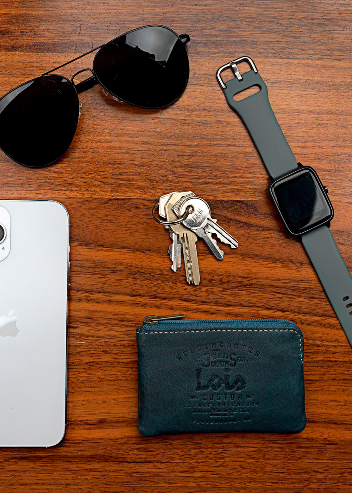 Monedero de cuero vintage azul