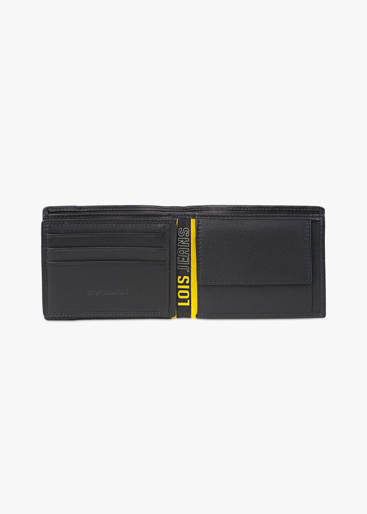 Cartera billetera de piel con compartimento y monedero negra