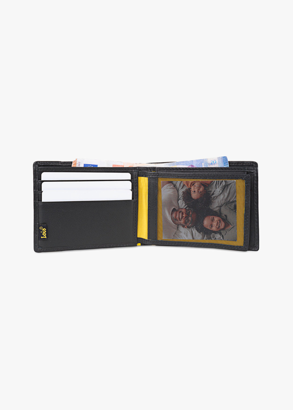 Cartera billetera de piel con compartimento y monedero negra