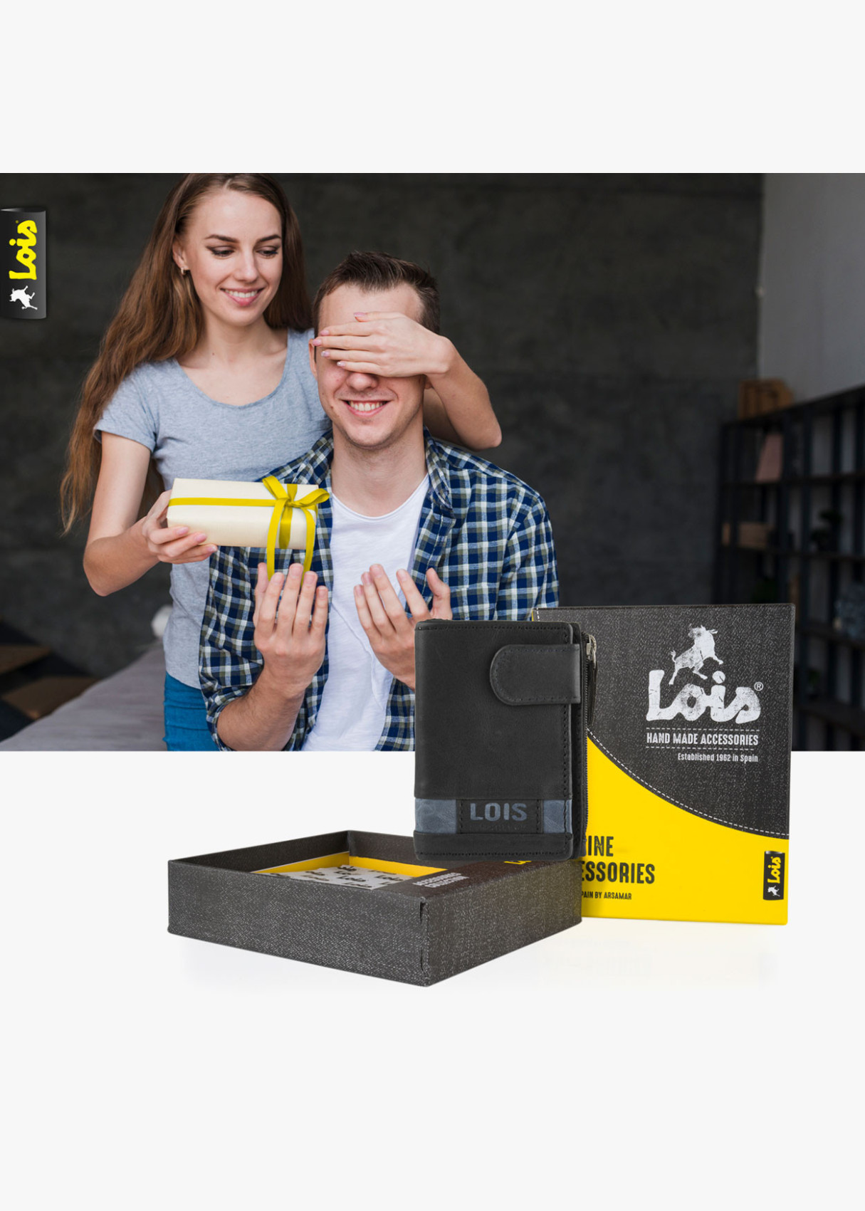 Cartera billetera con tarjetero y monedero cierre botón y llavero piel negra