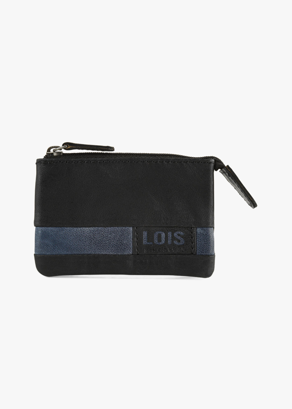 Cartera monedero de piel con detalle llavero negra