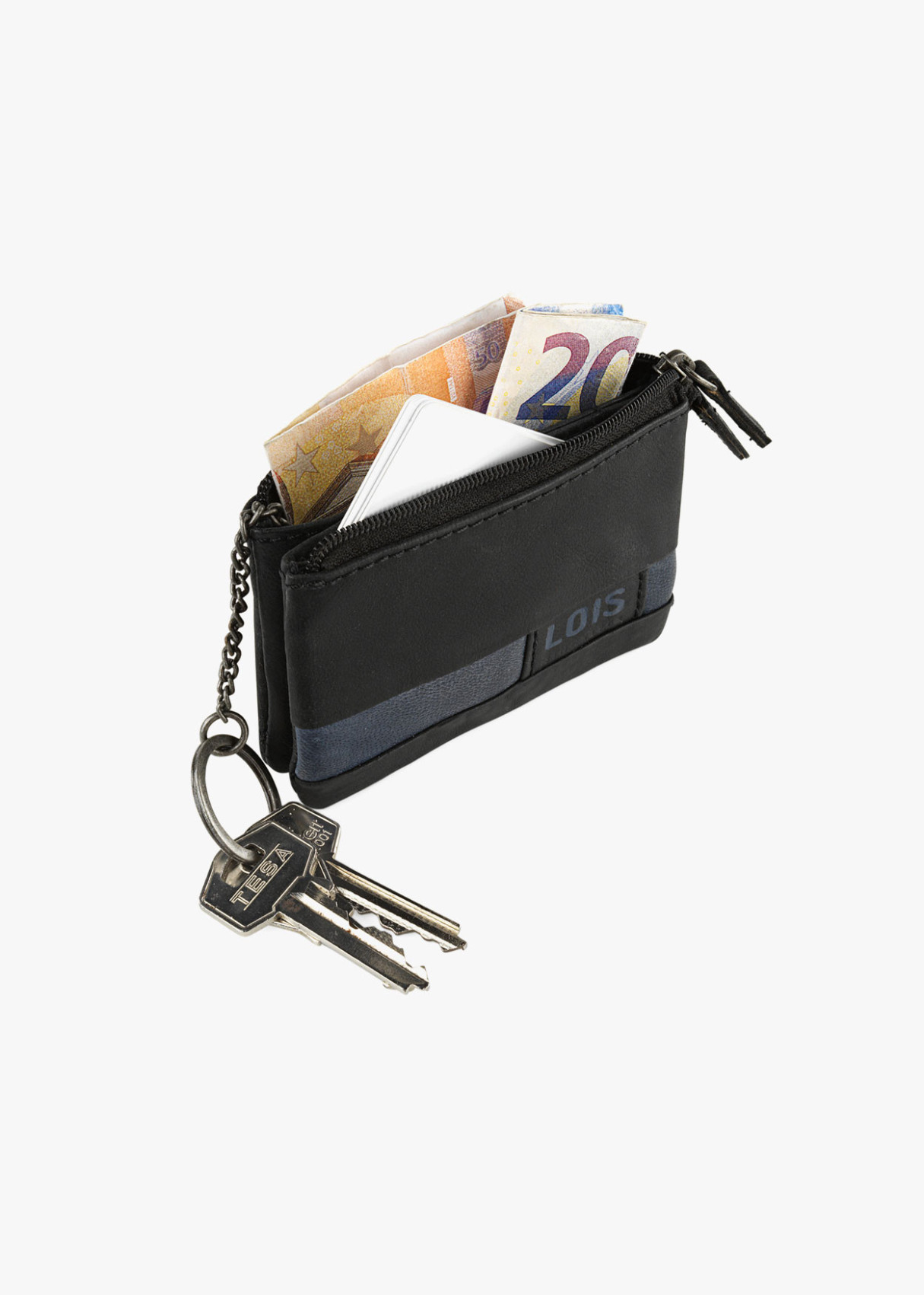 Cartera monedero de piel con detalle llavero negra