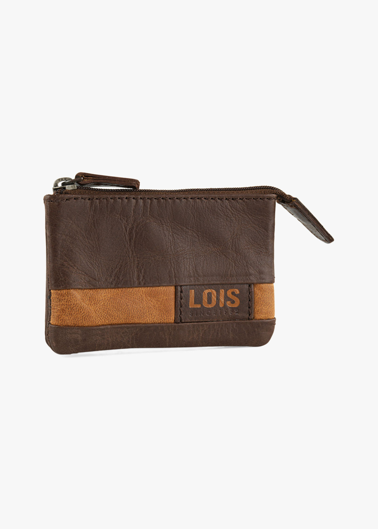 Cartera monedero de piel con detalle llavero marrón