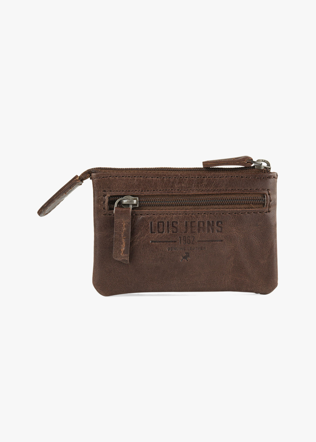 Cartera monedero de piel con detalle llavero marrón