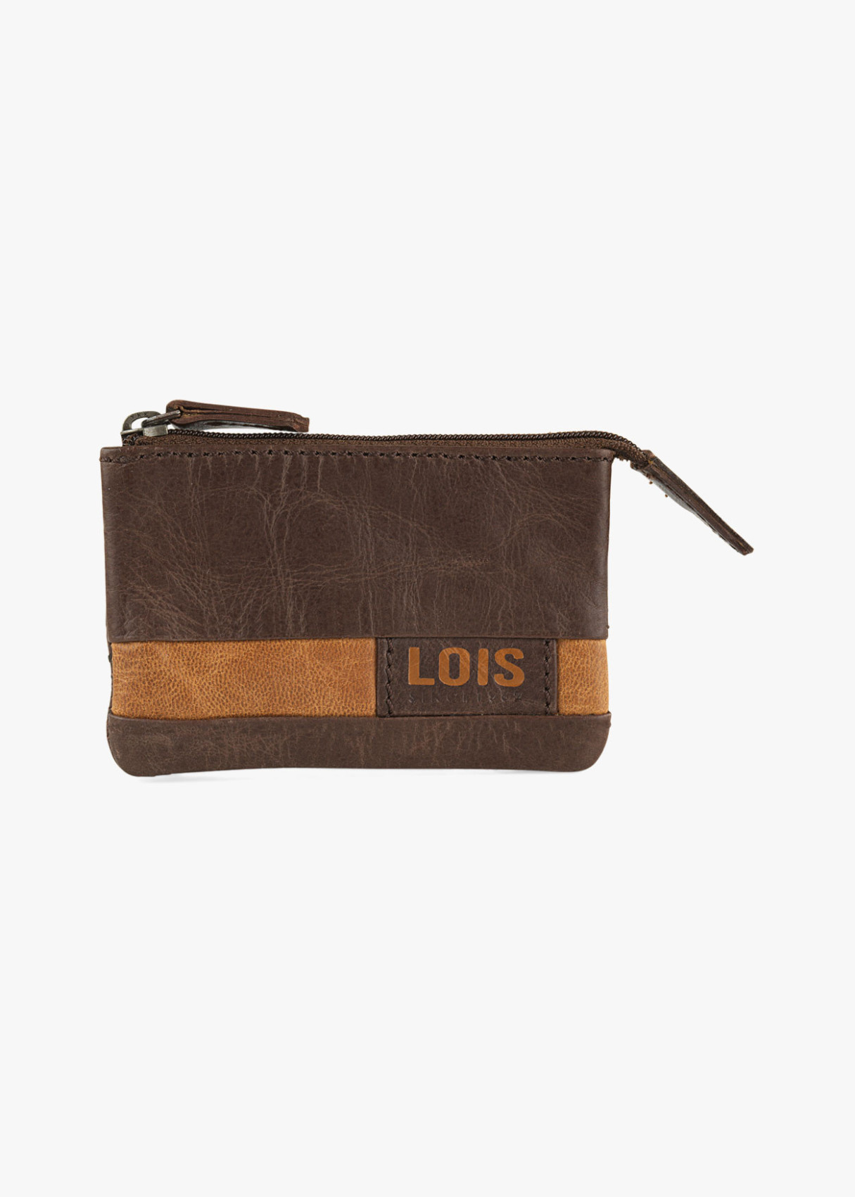 Cartera monedero de piel con detalle llavero marrón
