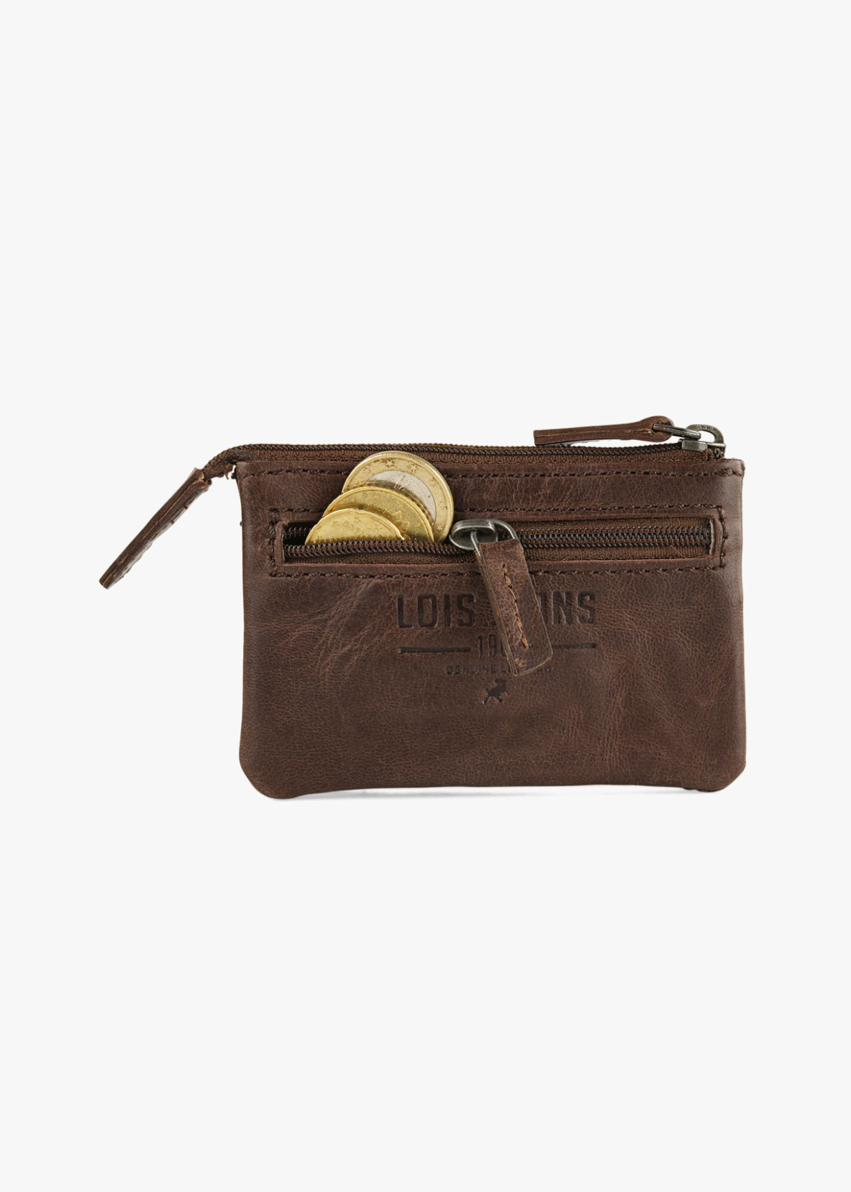 Cartera monedero de piel con detalle llavero marrón