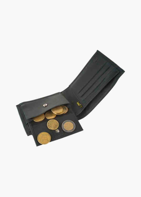 Cartera billetera de piel con monedero cierre elástico negro