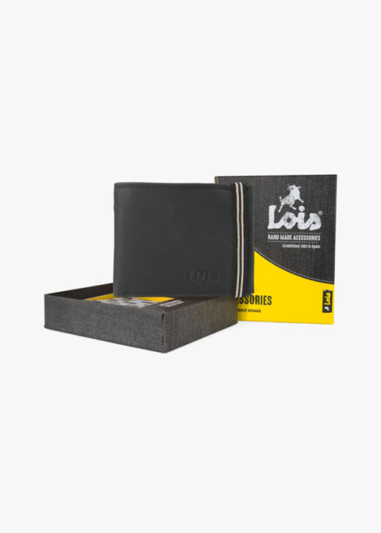 Cartera billetera de piel con monedero cierre elástico negro