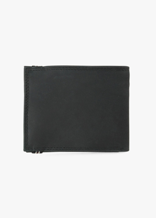 Cartera billetera de piel con monedero cierre elástico negro