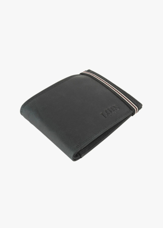 Cartera billetera de piel con monedero cierre elástico negro