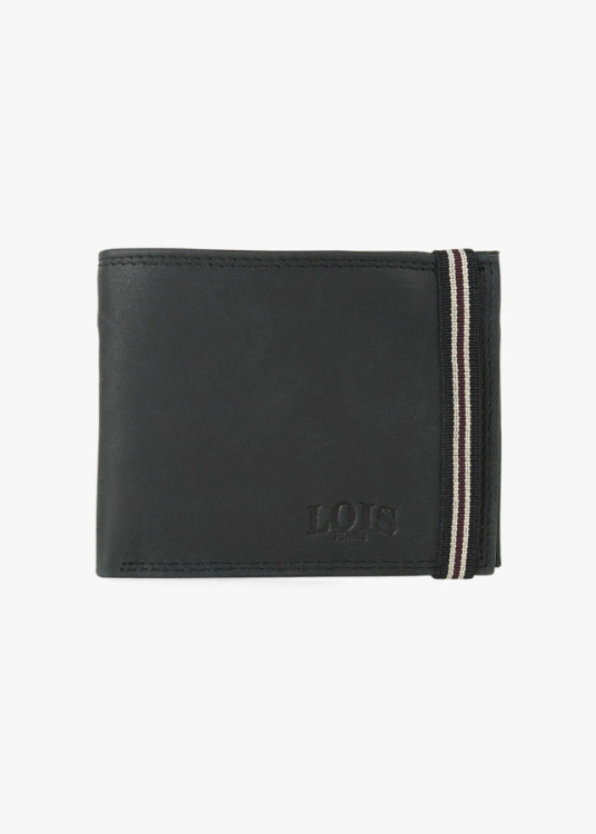 Cartera billetera de piel con monedero cierre elástico negro