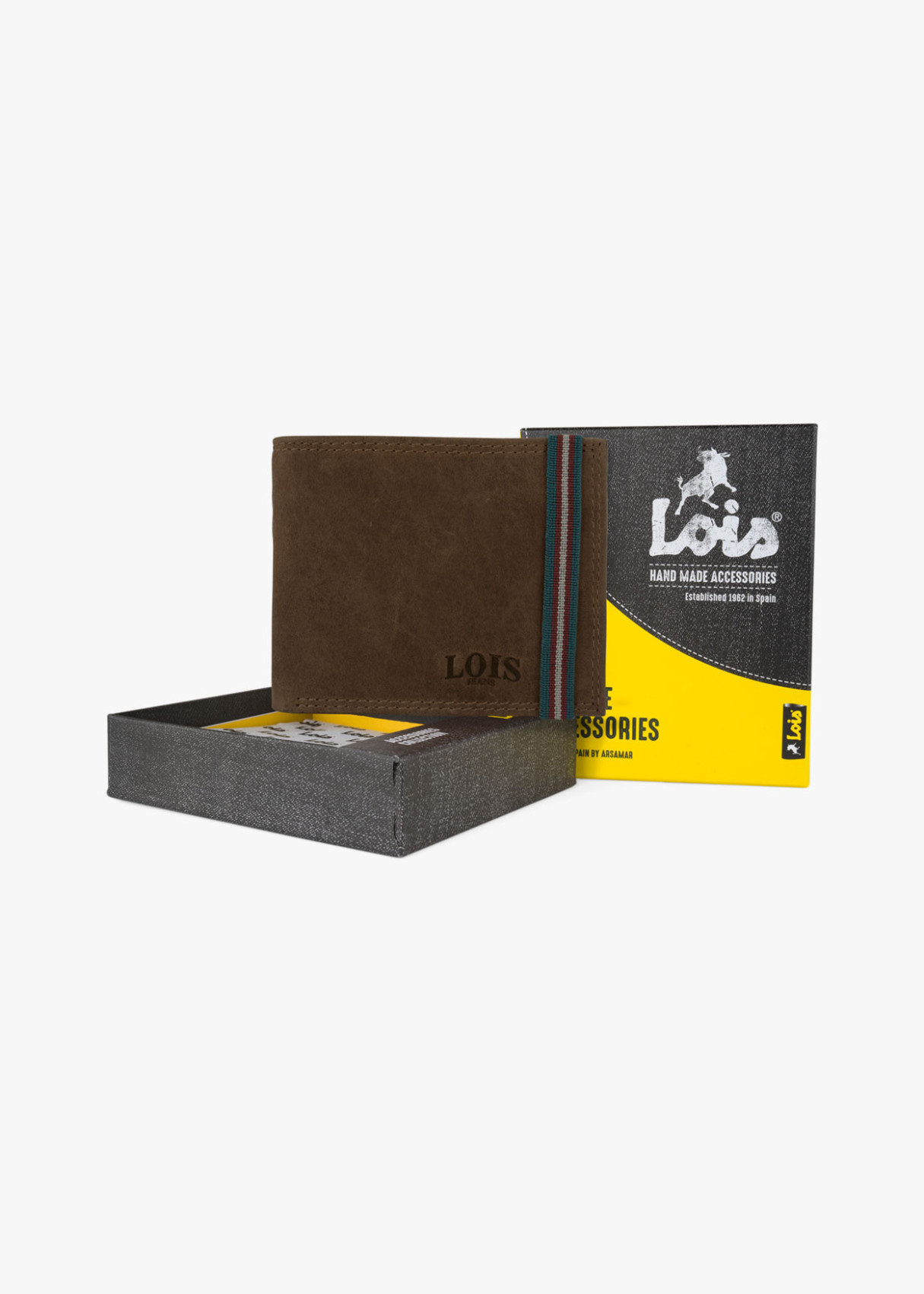 Cartera billetera de piel con monedero cierre elástico marrón