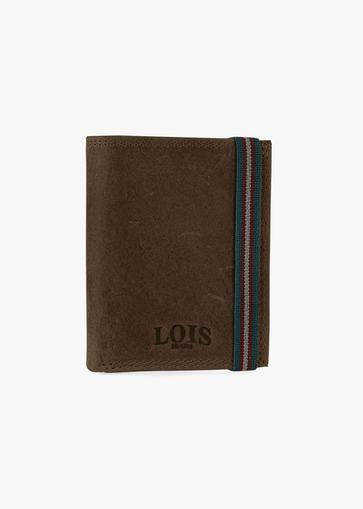 Cartera billetera con monedero cierre elástico de piel marrón