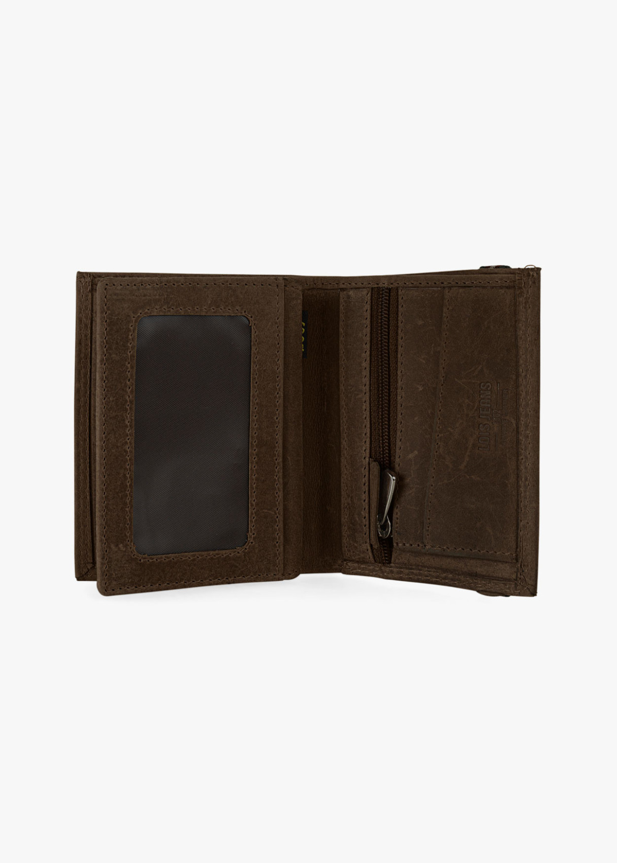 Cartera billetera con monedero cierre elástico de piel marrón