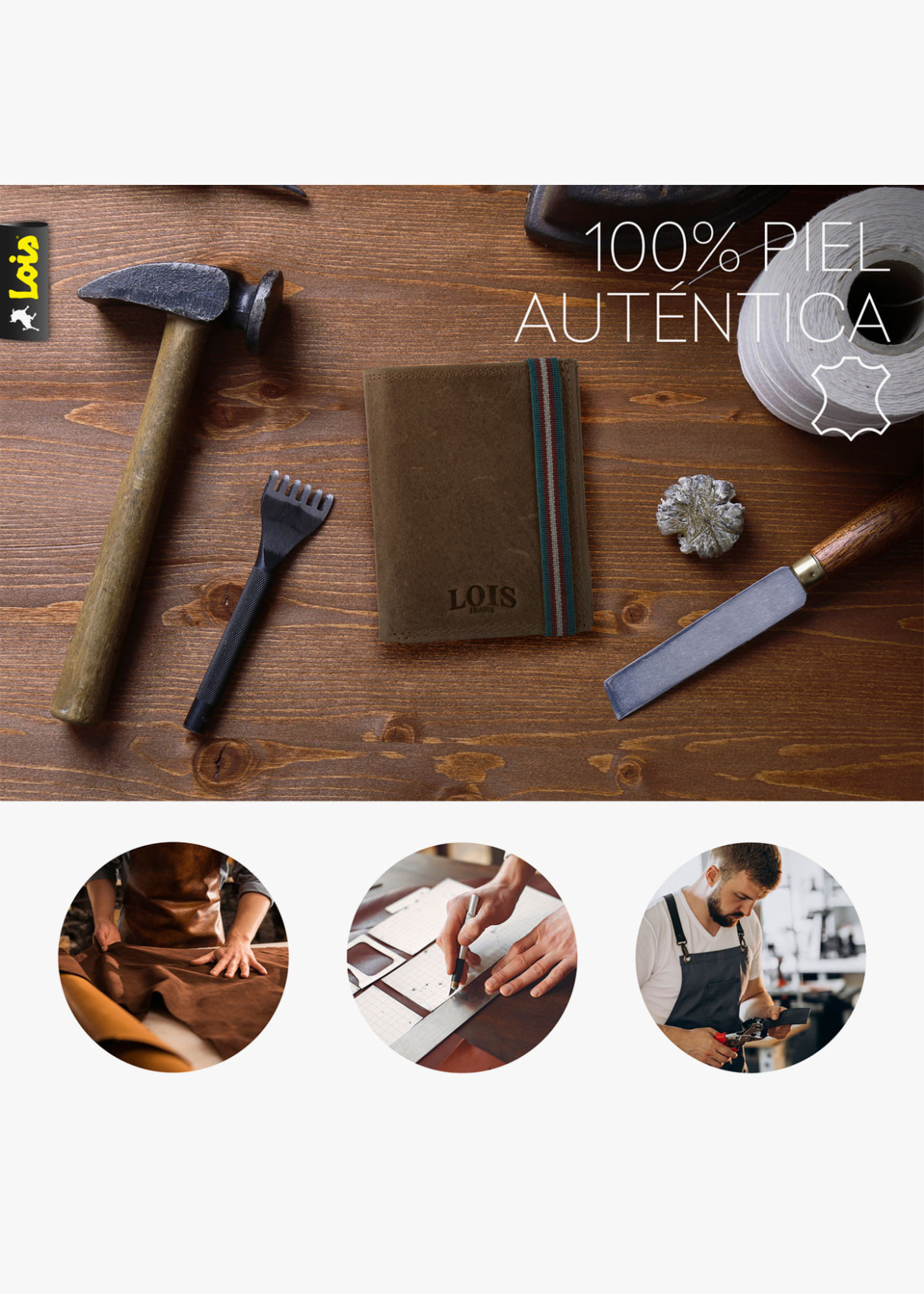 Cartera billetera con monedero cierre elástico de piel marrón