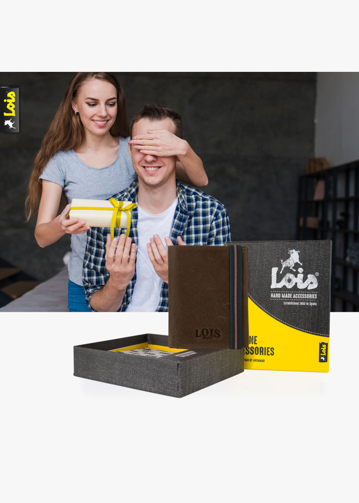 Cartera billetera con monedero cierre elástico de piel marrón