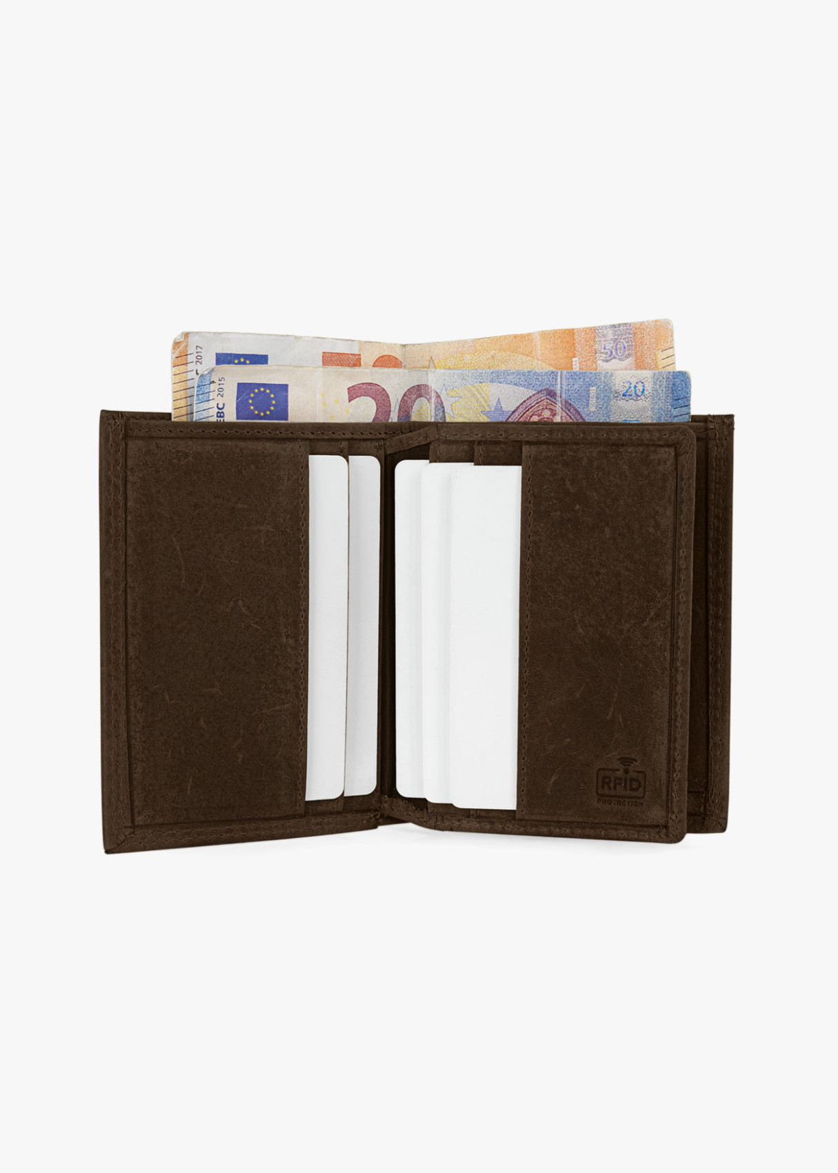 Cartera billetera con monedero cierre elástico de piel marrón