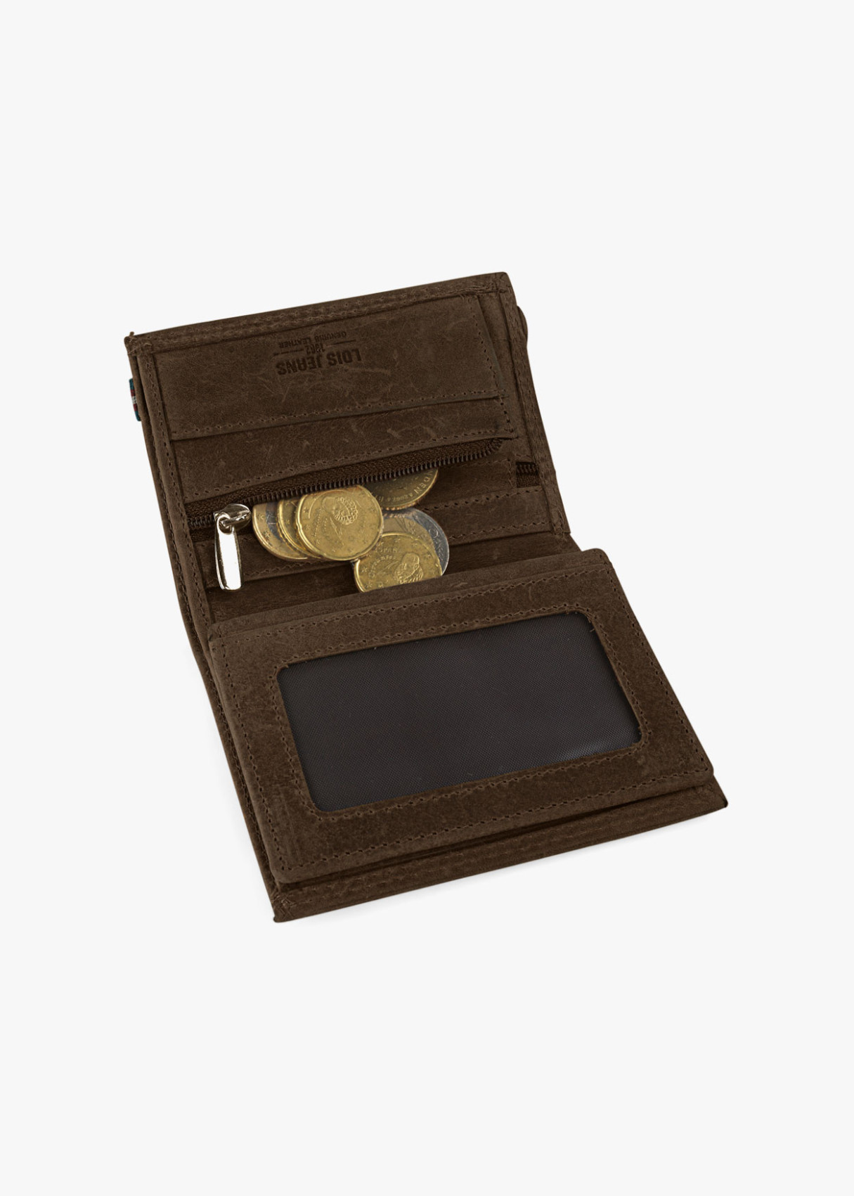 Cartera billetera con monedero cierre elástico de piel marrón