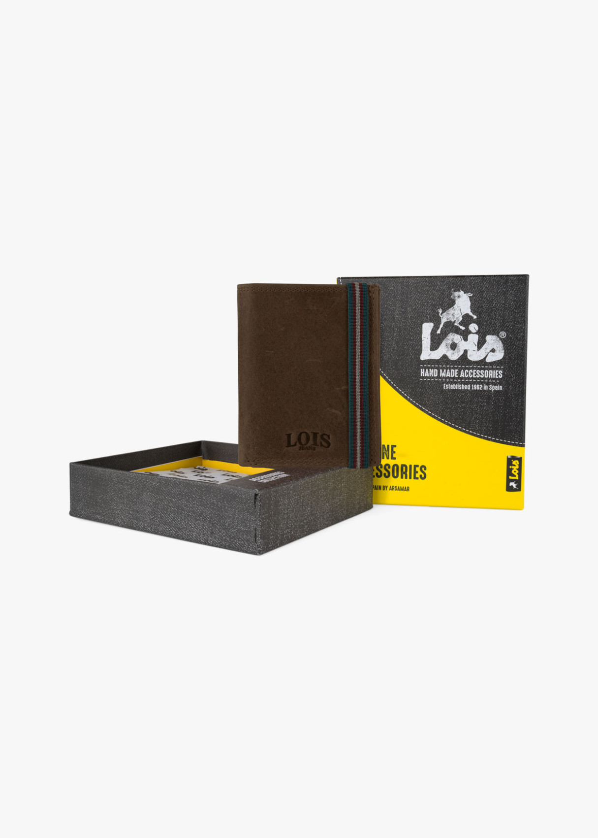 Cartera billetera con monedero cierre elástico de piel marrón