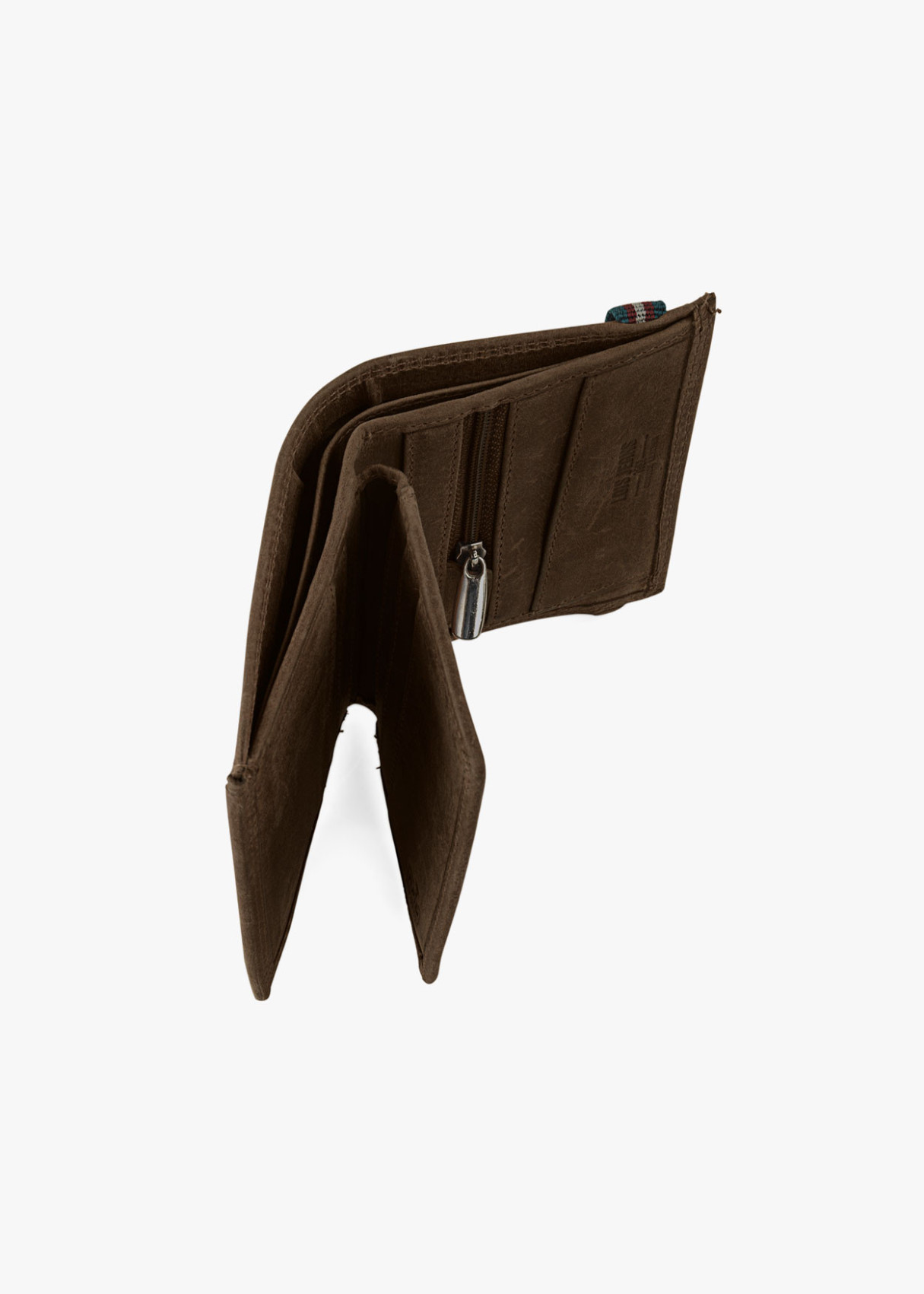 Cartera billetera con monedero cierre elástico de piel marrón