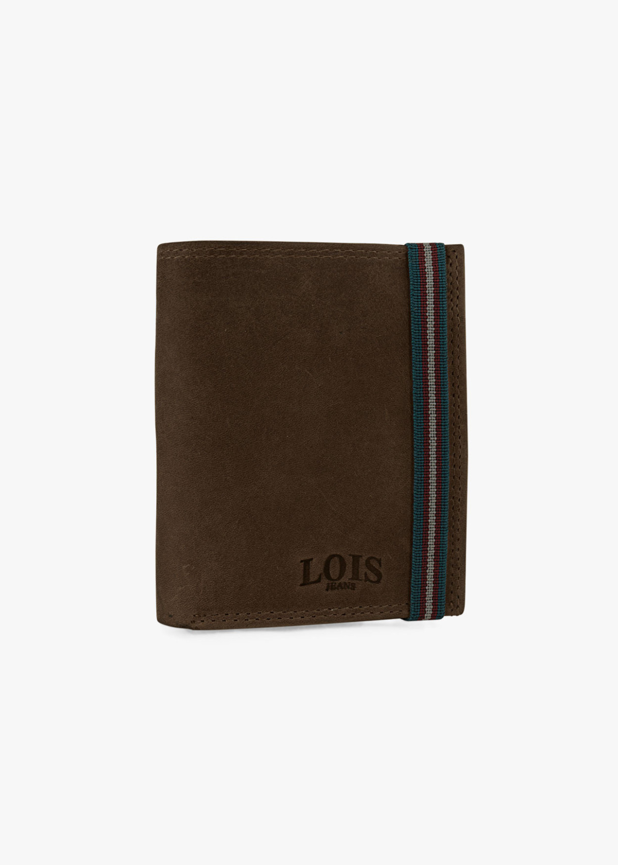 Cartera billetera de piel con monedero cierre elástico horizontal marrón