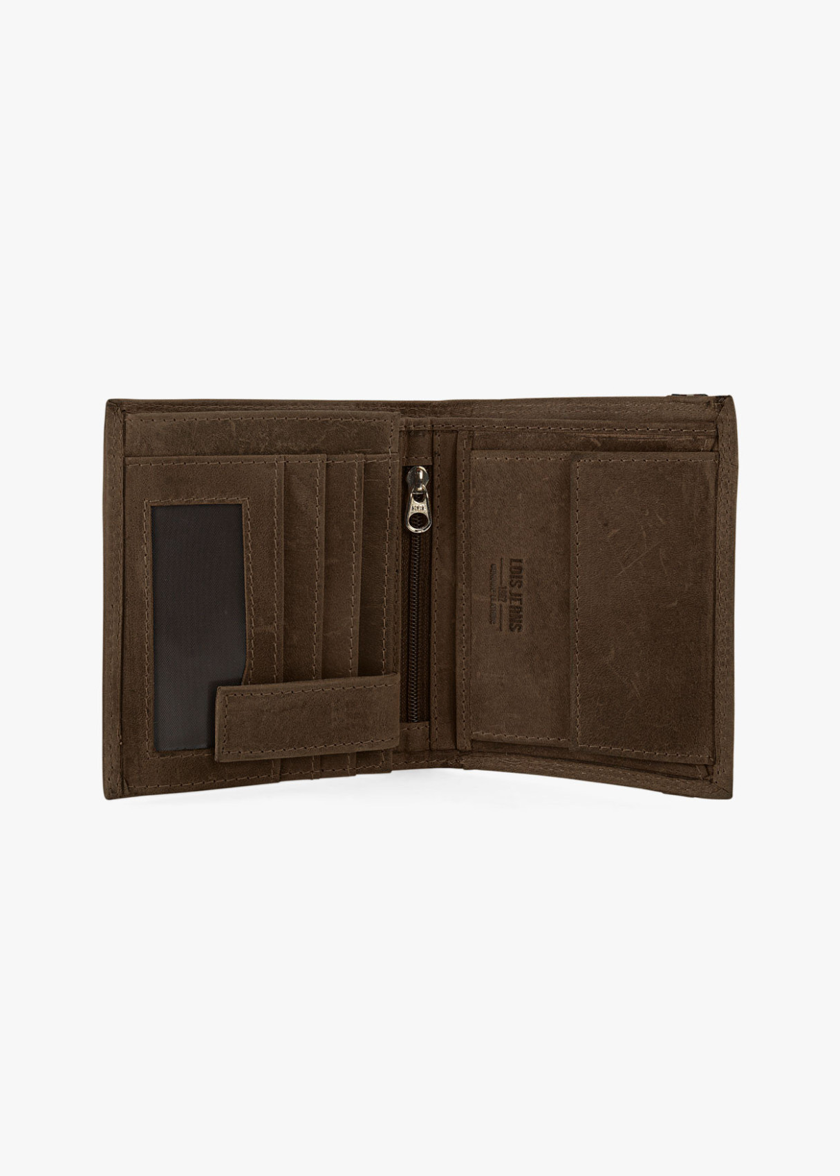 Cartera billetera de piel con monedero cierre elástico horizontal marrón