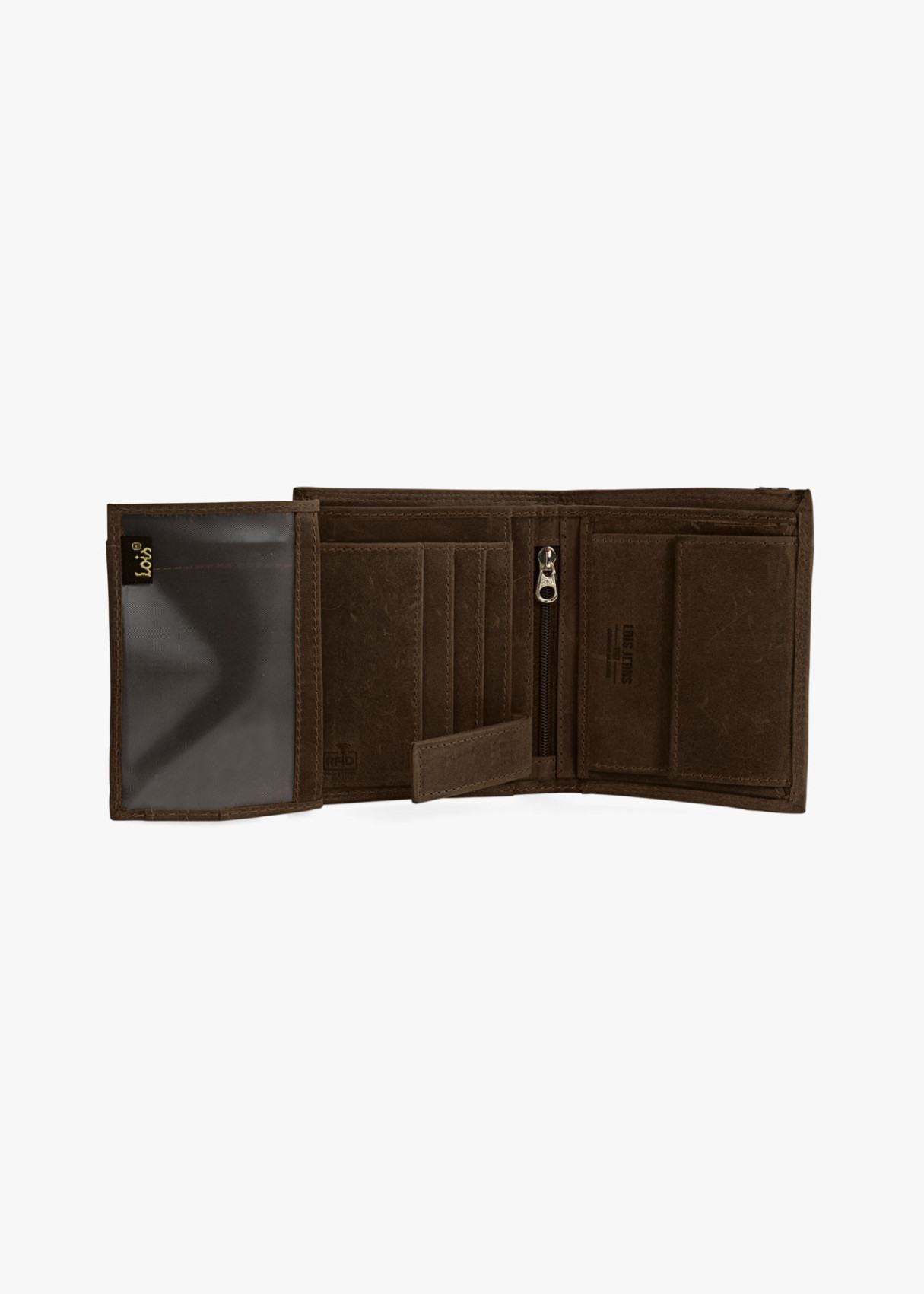 Cartera billetera de piel con monedero cierre elástico horizontal marrón
