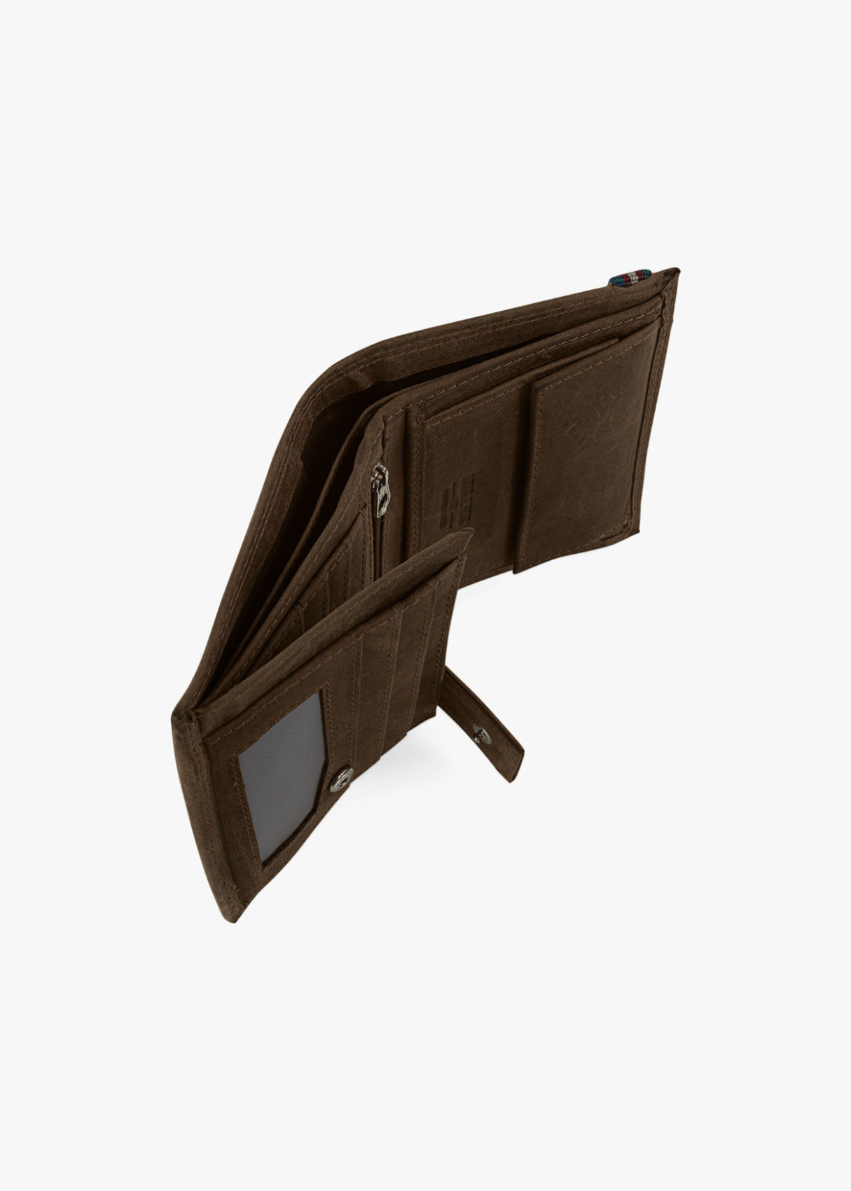 Cartera billetera de piel con monedero cierre elástico horizontal marrón
