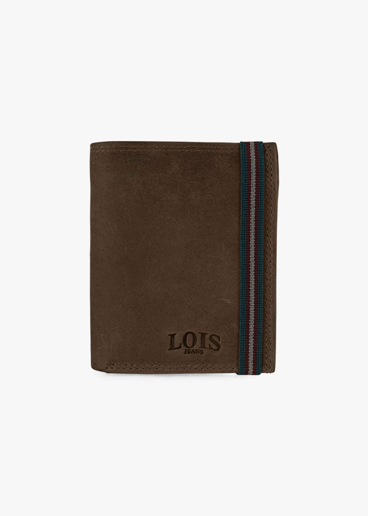 Cartera billetera de piel con monedero cierre elástico horizontal marrón