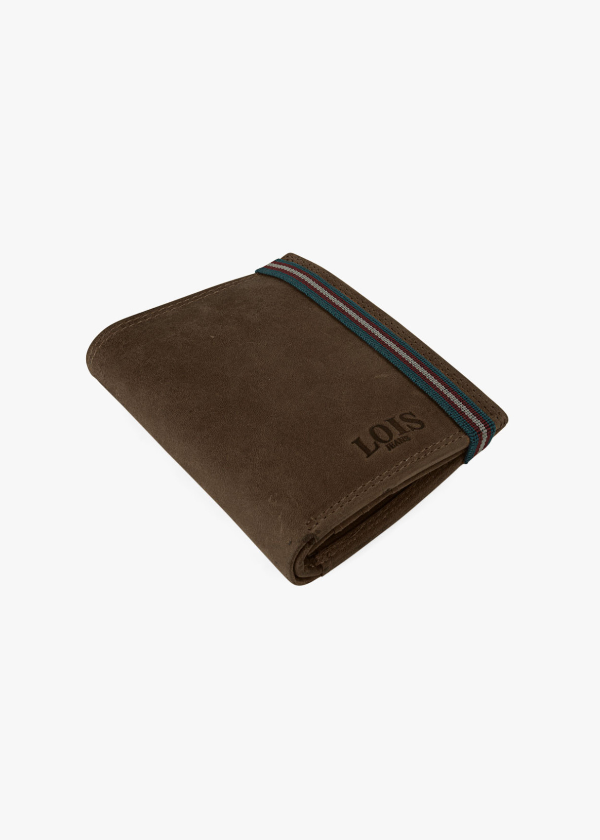 Cartera billetera de piel con monedero cierre elástico horizontal marrón