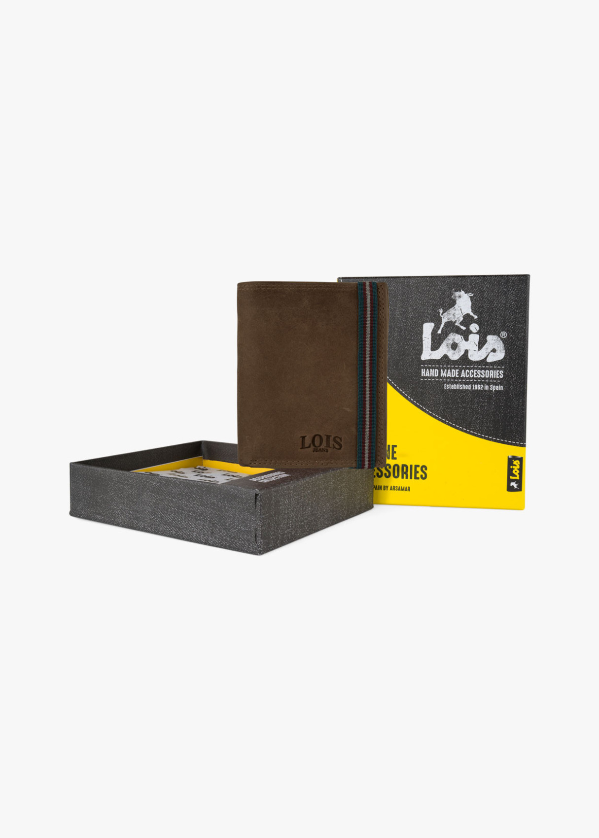 Cartera billetera de piel con monedero cierre elástico horizontal marrón